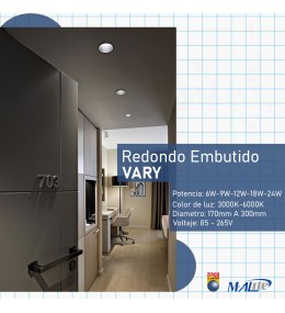 FOCO LED 20W 3000K REDONDO EMBUTIDO VARY